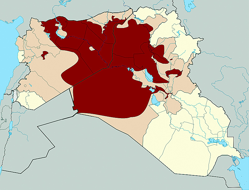 Карта территорий ИГИЛ (темным цветом - реально занятые, оранжевым - декларируемые). Фото ru.wikipedia.org